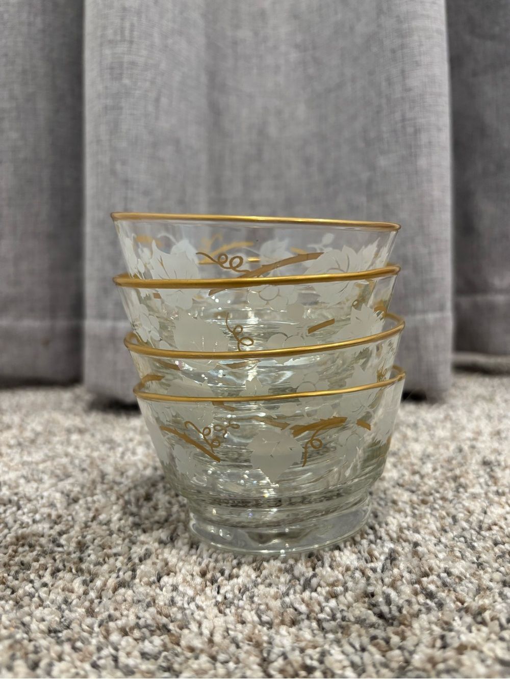 Vintage Libby “Ivy Bower” Dessert Bowl 22k Gold Rim Etched White Ivy Leaf Design